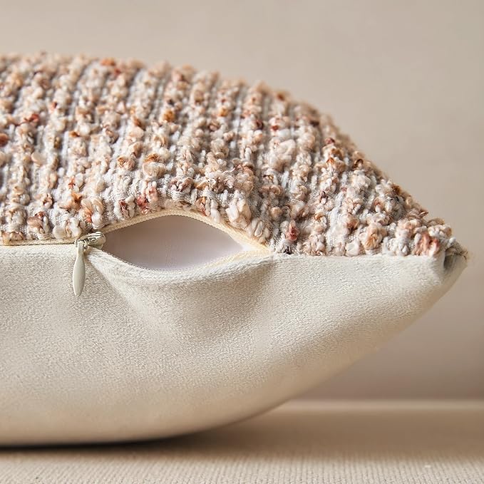 Allorry Decorative Lumbar Pillow Cover 14x36 Beige Striped Wool Long Body Pillow Neutral Textured Boho Lumbar Throw Pillow Cushion Covers for Modern Farmhouse Sofa Bed Living Room Decor SY011-A14