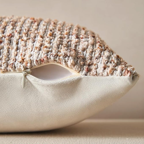 Allorry Decorative Lumbar Pillow Cover 14x36 Beige Striped Wool Long Body Pillow Neutral Textured Boho Lumbar Throw Pillow Cushion Covers for Modern Farmhouse Sofa Bed Living Room Decor SY011-A14