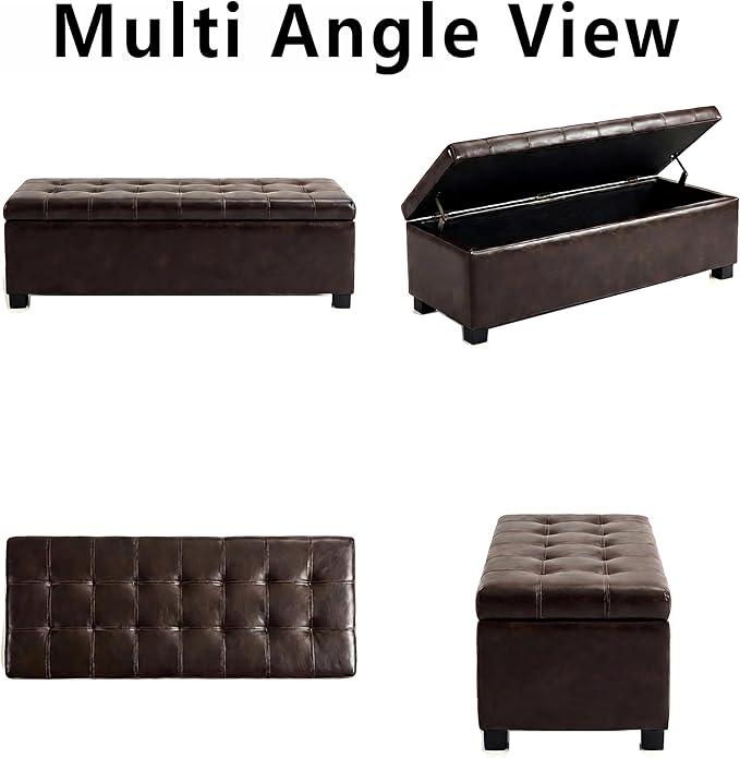 49.75" PU Leather Storage Ottoman Bench for Bedroom Bed End,Tufted Faux Leather Ottomans with Storage for Living Room,Bedside,Entryway,Modern Window Benches with Seating