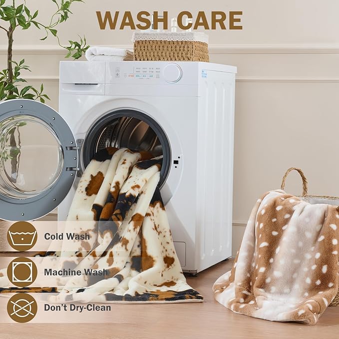 Krifey Faux Fur Blanket for Couch, Soft Bed Throw, Cozy Fuzzy Plush Thick Warm Blanket, Faux Rabbit Fleece, Christmas Birthday Gifts for Girls Women Mom Men, Dorm Room Decor, Deer Print, 50x60in