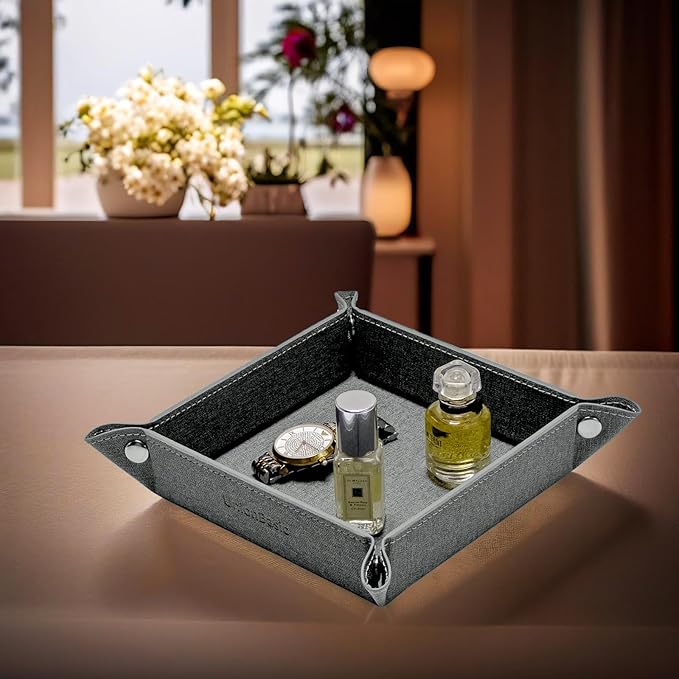 UnionBasic Small Valet Tray, Jewelry Tray for Rings Watches Earrings, Entryway Catchall Caddy for Coins Keys Change, Nightstand Bedside Valet Holder, Trays for Electronic Gadgets, Barry Grey