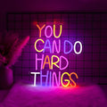 Neon Lights for Wall Decor - You Can Do Hard Things Neon Signs for Bedroom Classroom, Inspirational and Postive Led Neon Light sign for Libairy, Dorm, Kids' Room, Dimmable Switch USB Power, Adhesive Hook Included