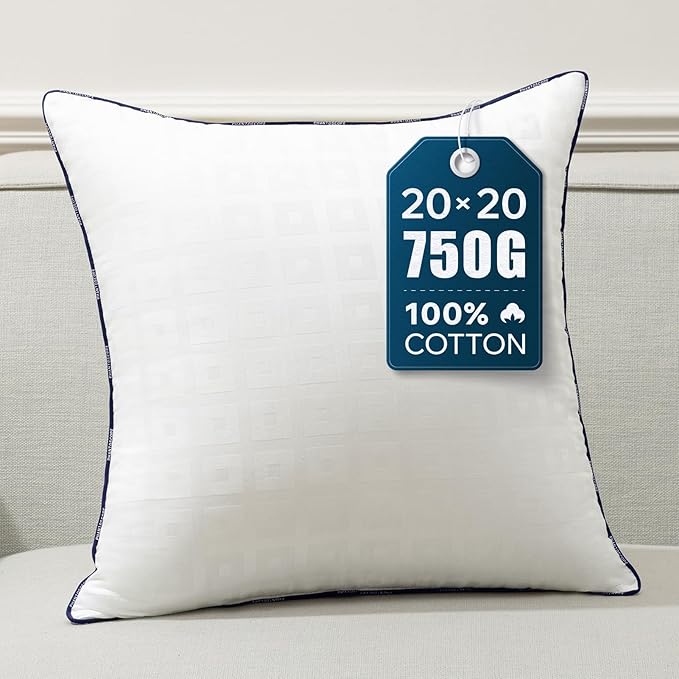 Phantoscope 20x20 Pillow Insert - Throw Pillow Inserts with 100% Cotton Jacquard Cover - 20 Inch Bed and Couch Pillows Square Form Throw Pillows, Pack of 1