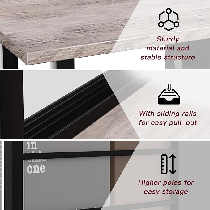 Narrow Side Table (1PC) - Grey & Black Two-Tone End Table with Charging Station Drawer & 4 Wheels, Personalized Mobile Storage Nightstand for Bedroom Living Room (1 AC + 2 USB Ports)
