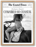 iHery Cowgirls Go Coastal Framed NewsPaper Canvas Wall Art,Natural OAK Wood Large 16x20in Wall Decor For Bedroom, Trendy Western Horseback Riding Times for Dorm Living Room, Home Décor 1Pack