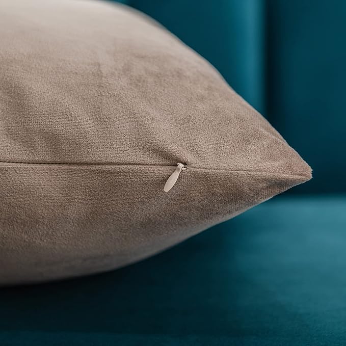 DEZENE Throw Pillow Covers 22x22 Taupe: Pack of 2 Cozy Soft Velvet Square Modern Luxury Decorative Throw Pillow Cases for Sofa Couch Living Room Bed Home Decor
