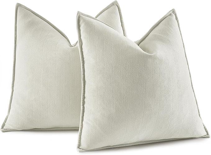 MIULEE Pack of 2 Cream Decorative Pillow Covers 26x26 Inch Soft Chenille Luxurious Couch Throw Pillows Farmhouse Cushion Covers Euro Shams with Elegant Design for Sofa Bedroom Spring Home Decor