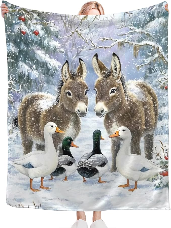 Donkey Duck Blanket for Girls Women Boys Men Adults Kids Soft Cozy Fleece Christmas Duck Throw Blankets Gifts Warm Flannel Plush Lightweight Decor for Couch Bed Sofa 60"X50"