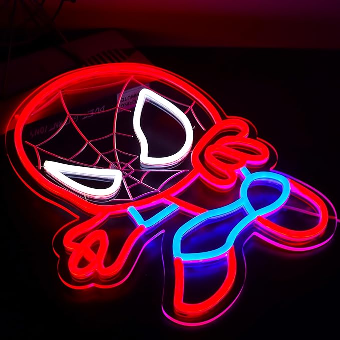 LED Spider Neon Sign for Wall Decor, Dimmable Anime Light Up Display, Kids Bedroom Game Room Decoration, 12.2x15.7 Inch