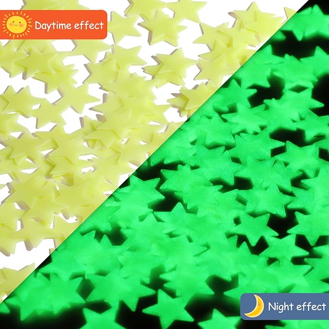 AM AMAONM 100pcs Glow in The Dark Luminous Stars Fluorescent Noctilucent Plastic Wall Stickers Murals Decals for Home Art Decor Nursery Ceiling Wall Decorate Kids Babys Bedroom Room Yellow