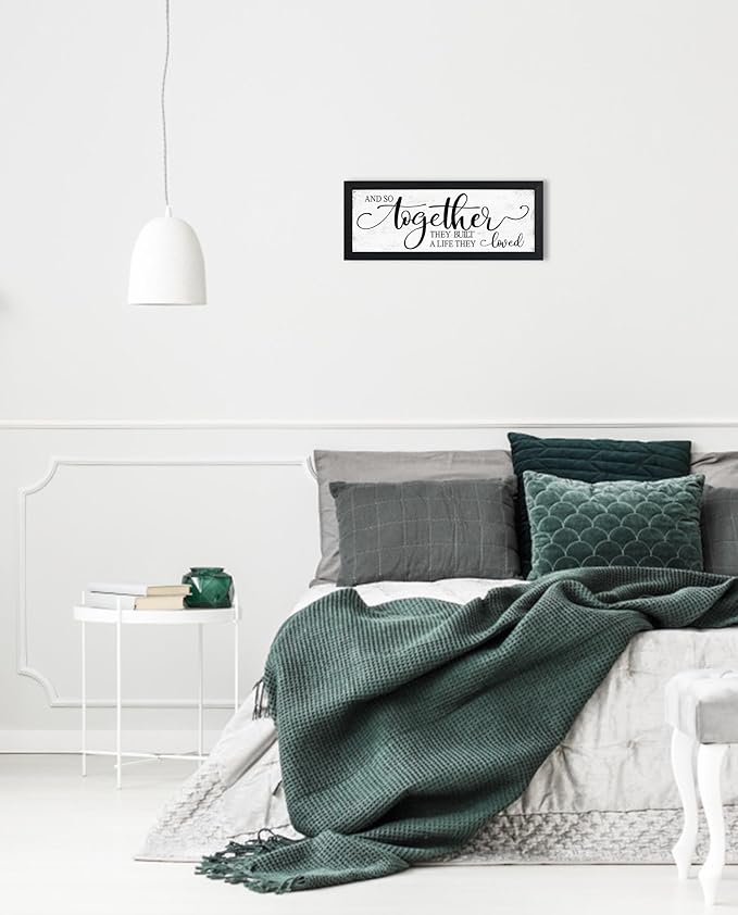 And So Together They Built A Life They Loved Sign Wall Decor: Love Quotes Wall Art Above Bed,Modern Farmhouse Bedroom Signs Romantic Aesthetic Couples Master Bedroom Decor 6" X 15"