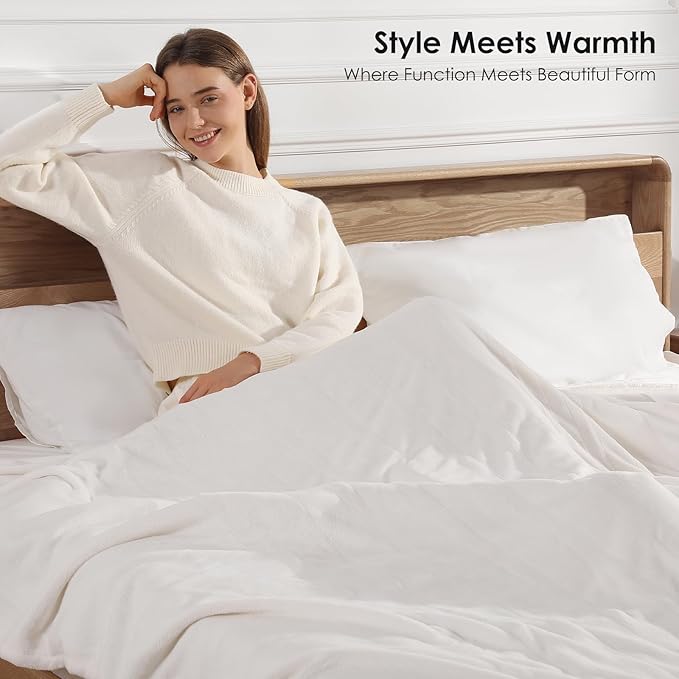 Heated Blanket King Size Electric Blanket 100''X90'' - Fast Heating Blanket Ultra Soft Flannel, Dual Controllers with 5 Heat Levels & 10 Hrs Timer, Machine Washable King Heated Blanket, White