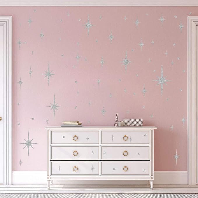 Retro Starburst Wall Decals Star Wall Stickers Atomic Star Walls Decals Geometric Walls Decor Modern Nursery Decor Peel and Stick Stars(116pcs)