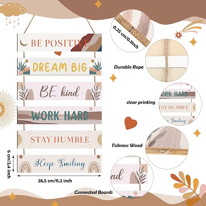 6 Pieces Rustic Wall Hanging Plaque Sign Inspirational Wall Art Farmhouse Wooden Door Signs Positive Plaque with Quotes Motivational Quote Decor for Office Bedroom Living Room(Cute Style)