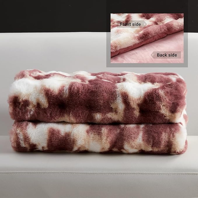SAPHREAS Faux Fur Throw Blanket for Couch, Fluffy Fuzzy Bubble Blanket for Sofa Bed Living Room, Decor Soft Cozy Gifts for Women Men, 50x60” Tie Dye Burgundy