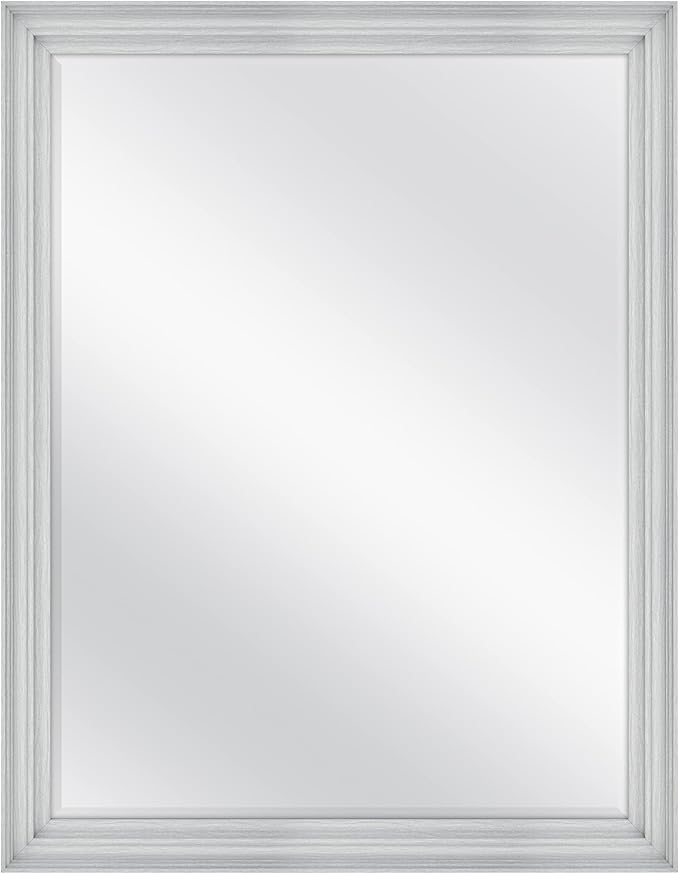 MCS Ezra 34.66x44.66 Large Wall Mirror, Gray Woodgrain & Beveled Mirror, Vertical & Horizontal Wall Hanging Mirror for Bathroom, Bedroom & Livingroom