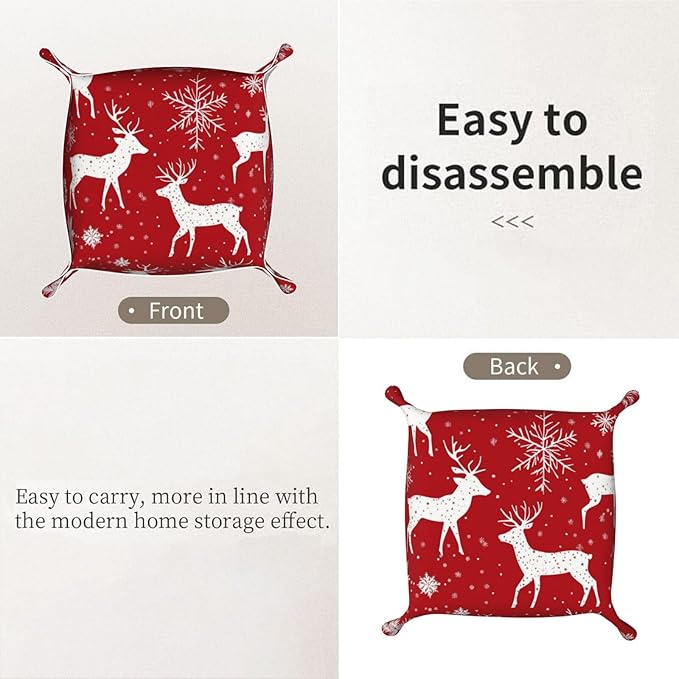 Tray Leather Valet Tray Deer Snowflakes Catchall Trays Key Organizer Night Stand Organizer Bedside Vanity Trays Decor for Entryway Table