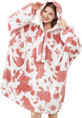 Softan Blanket Hoodie, Oversized Fleece Wearable Blankets for Women and Men Gifts, Cozy Warm and Soft Sweatshirt Blanket with Large Pocket, Pink Cow Print