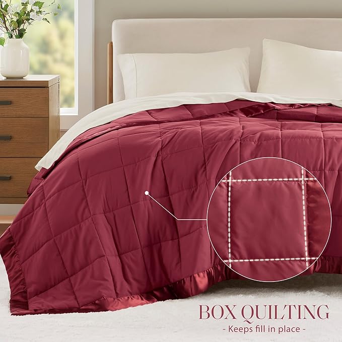Madison Park Windom Down Alternative Blanket, Premium 3M Scotchgard Moisture Wicking Treatment, Lightweight and Soft Bed Cover For All Season, King, Satin Trim, Burgundy