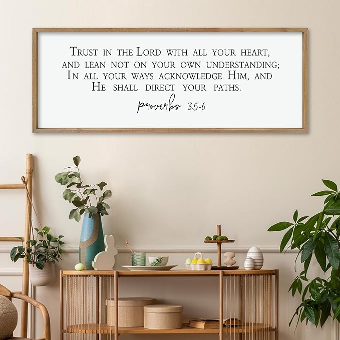 LuZhiQiang Christian Wall Decor Art Trust in the Lord With All Thine Heart Bible Verse Proverbs 3:5-6 Sign 40"×15" for Home Bedroom Church Scripture Large Wood Framed Hanging (Wood)