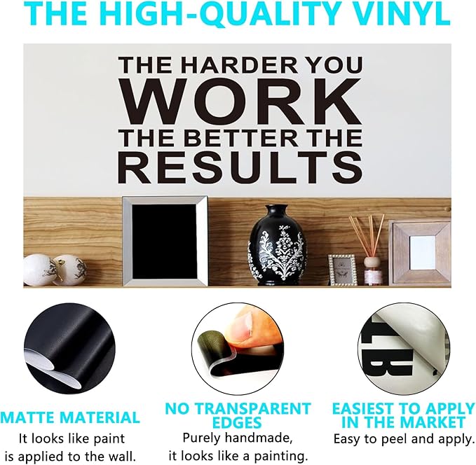AnFigure Gym Quotes Wall Decals: Inspirational Office Vinyl Art Wall Stickers for Garage Classroom School Workspaces - The Harder You Work The Better The Results 28.6"X15"