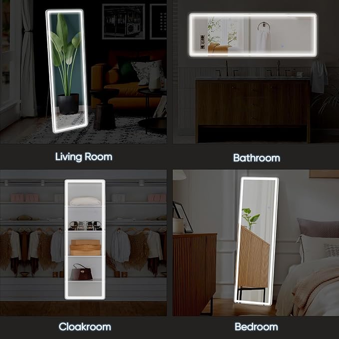 DUMOS 20"×63" Full Length Mirror with Light, LED Floor Full Body Mirror with 3 Color Lighting, Wall Mounted Stand Mirror for Bedroom, Dressing Room, Living Room, Bathroom