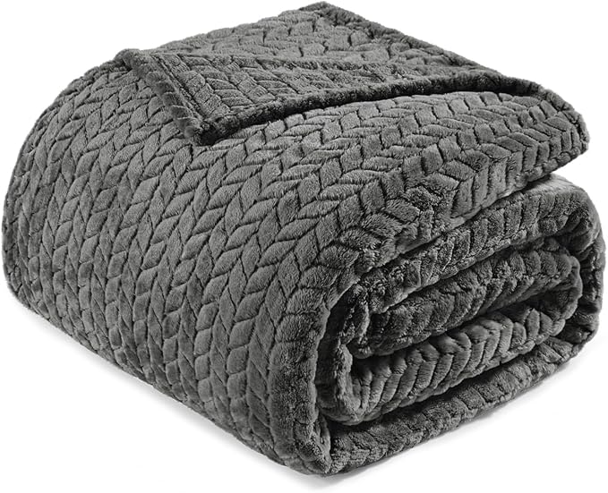 Exclusivo Mezcla Fleece Twin Size Blanket for Bed, 60x80 Inches Soft Cozy Jacquard Flannel Blankets, Lightweight Fuzzy Plush Warm for Women, Dark Grey