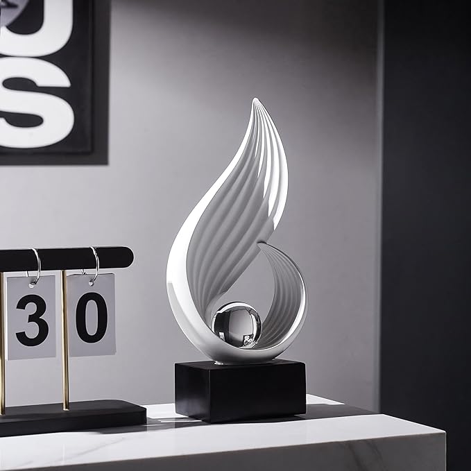 FJS Home Decor Modern White Statue Living Room Decor, Resin Shelf Decor Accents, Abstract Art Sculptures Decorations for Bookshelf Dining Room Office Coffee Table TV Stand