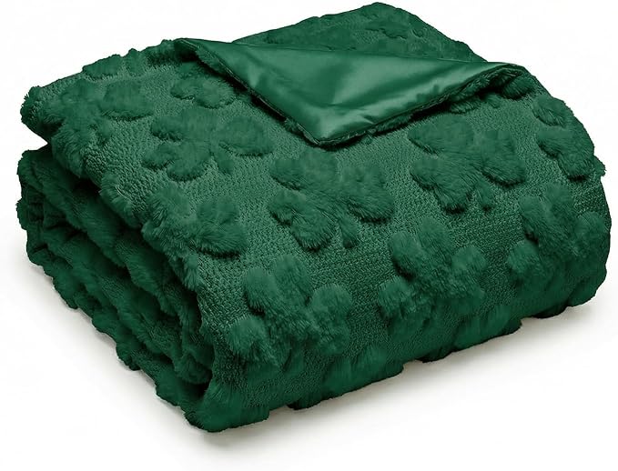 Horaldaily St. Patrick's Day Solid Blanket Throw, Drak Green Shamrock Soft Fuzzy Plush Faux Fur Cozy Blankets for Couch Sofa Bed Lounging, Ideal Gifts for Kids Adults Wife Self, 60x80