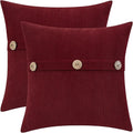 HWY 50 Burgundy Red Chenille Throw Pillow Covers 16x16 Inch with Triple Buttons, Soft Farmhouse Accent Decorative Cushion Cases for Couch Sofa Bed Living Room Pack of 2