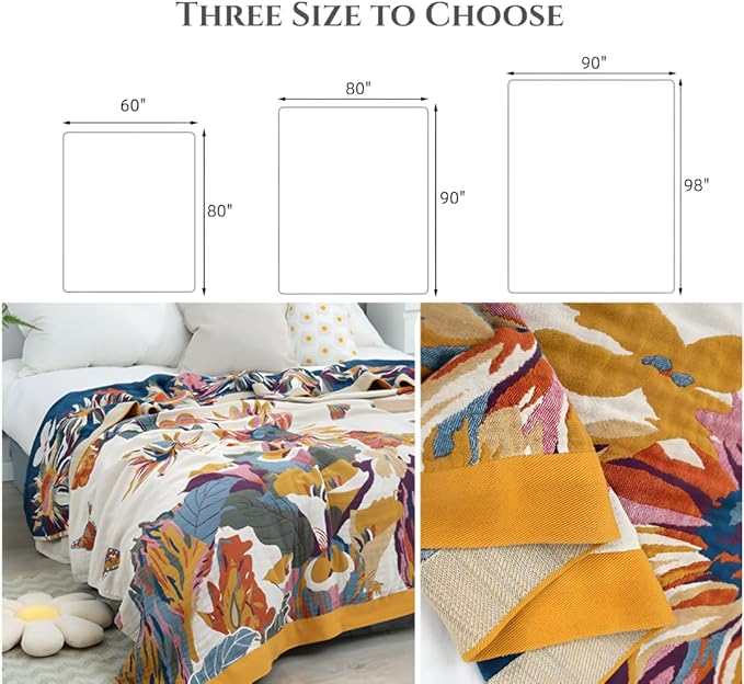Boho Blanket for Bed 100% Cotton Bohemian Throw Blankets Ultra Soft Woven Muslin Decorative Blankets All Seasons Vintage Quilt Knitted Blanket for Sofa Chair (Colorful, 90"x98")