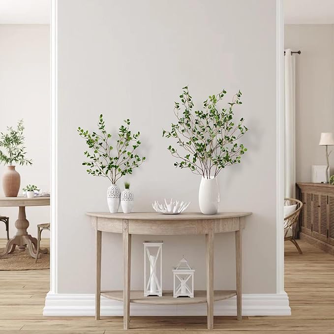 Sggvecsy 43’’ 5Pcs Artificial Ficus Branches Faux Leaf Spray Green Eucalyptus Branches Artificial Greenery Stems Fake Ficus Twig Plants for Home Office Wedding Vase Filler Shop Decoration