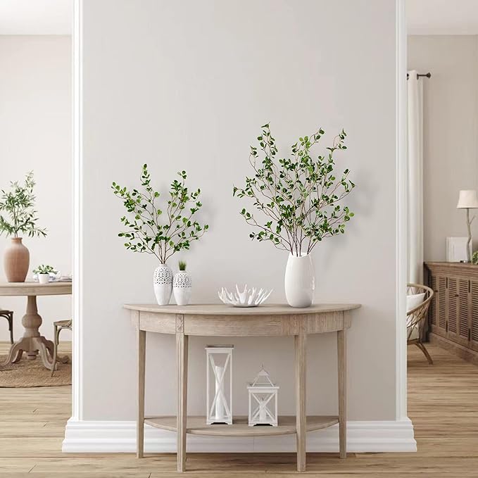 Sggvecsy 43’’ 6Pcs Artificial Ficus Branches Faux Leaf Spray Green Eucalyptus Branches Artificial Greenery Stems Fake Ficus Twig Plants for Home Office Wedding Vase Filler Shop Decoration