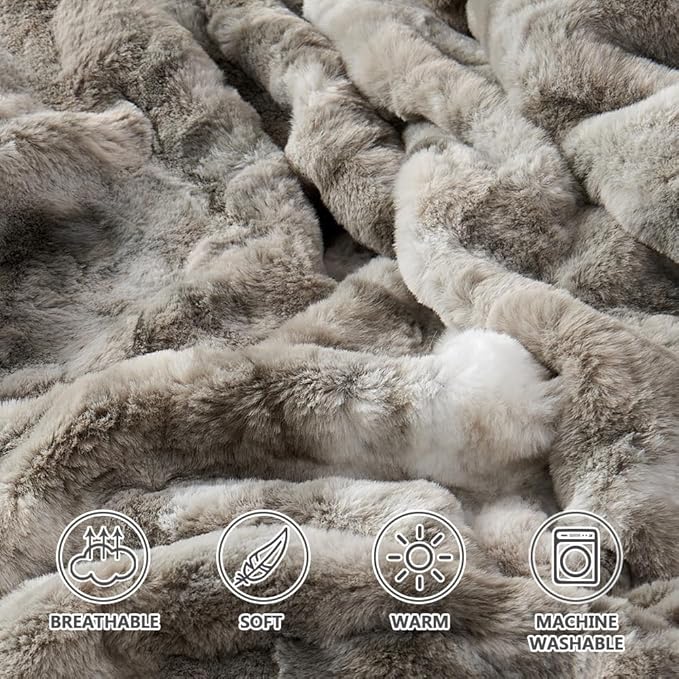 Krifey Oversized Faux Fur Throw Blanket, Soft Fluffy Fuzzy Cozy Blanket for Couch, Sofa and Bed, Luxury Mink Plush for Women, Room Home Dorm Decor, Marbled Gray 60" x 80", Warm 600GSM