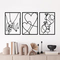 3 Pieces Metal Minimalist Line Wall Art, Valentine's Day Lover Kiss Hand Metal Wall Decor, Aesthetic Modern Home Hanging Wall Art Decor for Bedroom Bathroom Living Room