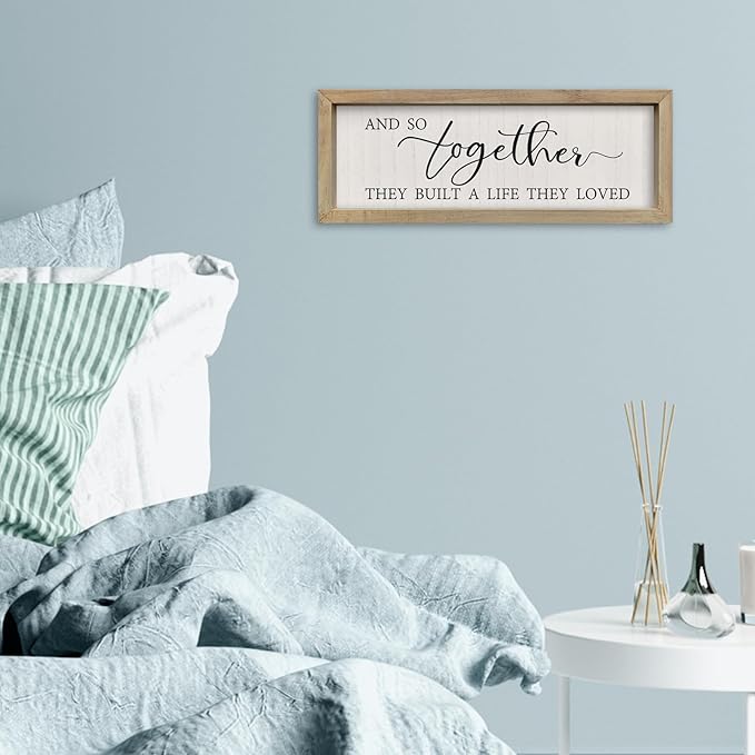 SRSZHIYUE And So Together They Built A Life They Loved Wall Decor 16"×6" Master Bedroom Above Bed Sign Wood Framed Wall Hanging Art (Wood)