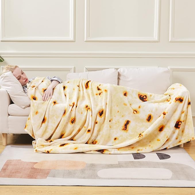 Burritos Tortilla Blanket Queen Size- Premium Lightweight Anti-Static Tortilla Throw Soft Couth Sofa Cozy Warm Flannel Taco Blanket Plush Gift for Daughter Mom, Bedroom Decor 90" x 90"(Burritos Queen)