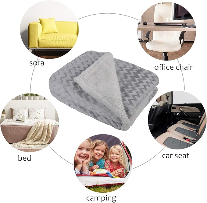 Catalonia Silky Soft Grey Sherpa Throw Blanket, Flannel Chevron Micro Plush Fleece Throws for Couch Sofa TV Bed, Reversible, Comfy, Fuzzy, 50"x60"
