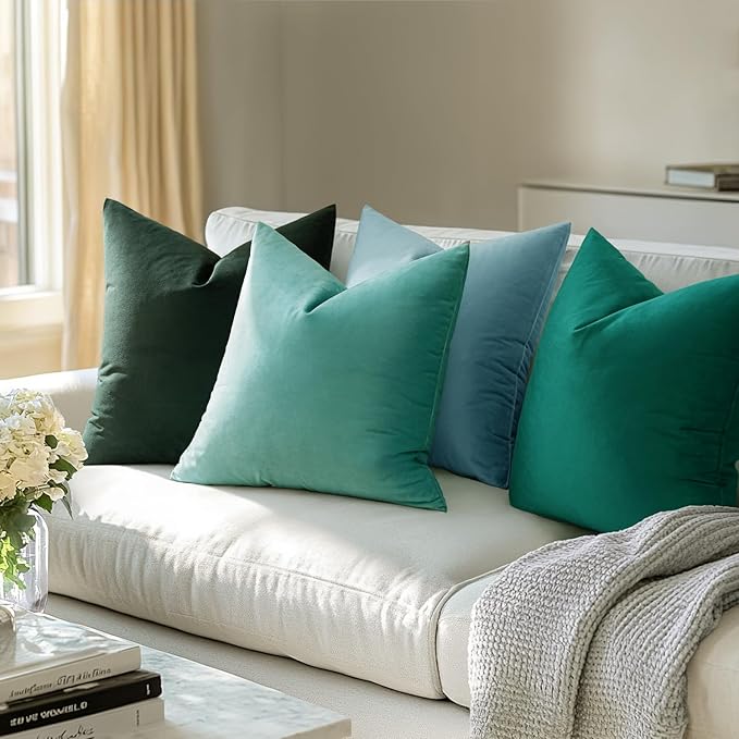 MIULEE 26x26 Inch Euro Sham Velvet Pillow Covers, Set of 2 Large Square Decorative Pillows -Aqua Green Super Soft for King Bed, Sofa, Couch, Accent Chairs with Hidden Zipper