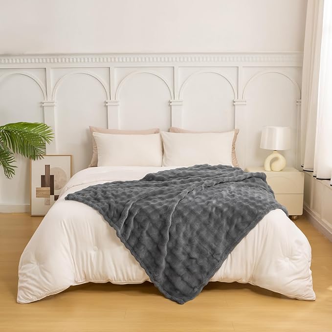 YUSOKI Luxury 3D Bubble Light Weighted Throw Blanket 1.8lb,All Ages,Home Decoration, (Grey,50 * 60inches)