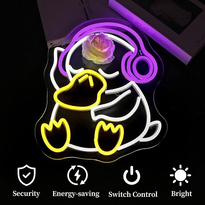 Neon Sign - Duck LED Neon Signs for Wall Decor, Cute Animal Light Up Led Sign for Bedroom, Party, Bar, Game Room & Home Room Decor
