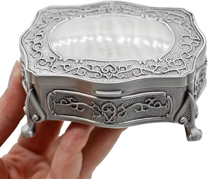 Rectangle Vintage Metal Jewelry Box Trinket Gift Box Chest Ring Case for Girls Ladies Women, Small
