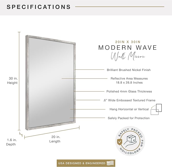 MCS Micro Rope Front Loaded Wall Mirror, (20x30, Brushed Nickel)