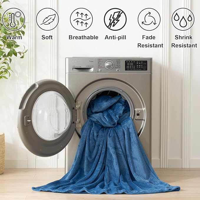 Hansleep Fleece Mineral Blue Queen Blanket, Super Soft Flannel Fuzzy Plush Cozy Blanket for All Seasons, Mineral Blue, Queen 90x90 Inches