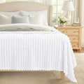 decorUhome Soft Fleece White Blanket King Size for Bed, Cozy Fluffy Plush Flannel Large Striped Throws for Couch Sofa, Lightweight Decorative Fuzzy Blanket for Woman, 108x90 Inches