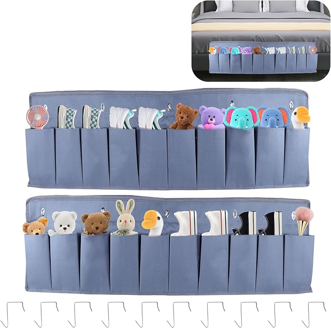Oxford Fabric Bedside Hanging Storage Organizer, RV Shoe Storages Pockets for Bedside, Heavy Hanging Bedsides Storage Organizer with Sturdy Hooks Storages Pockets Hangs on Bed for Shoes, Tool (2)