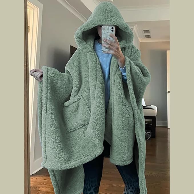 Wearable Blanket Sherpa Poncho Office Work Warm Cozy Shawl Blanket,Plush Cape Wrap for Adults