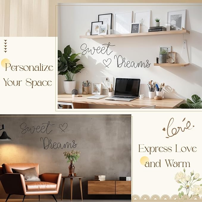 Yousoontic Sweet Dreams Wall Decor Above Bed Minimalist Metal Bedroom Wall Art Modern Sweet Dreams Decorative Metal Sign for Home Bedroom Hotel Dormitory Door Decorations, 29.15'' Total Length(Black)