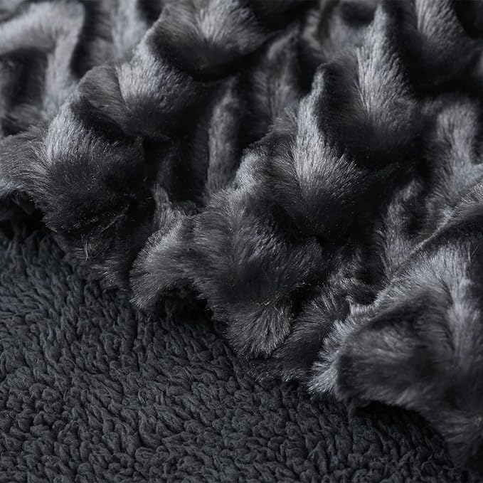 Whale Flotilla Faux Fur Sherpa Throw Blanket for Couch Sofa, Cozy Reversible Fuzzy Fluffy Plush Throws for All Season, Warm and Soft, 50x60 Inch, Grey
