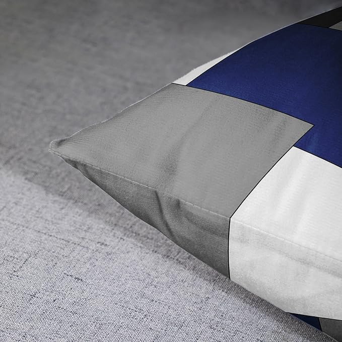 Emvency Set of 2 Dark Blue Geometric Throw Pillow Cover Black Grey White Painting Abstract Checkered Design Decorative Pillow Case Modern Home Decor Standard Square 20x20 Inch Cushion Pillowcase
